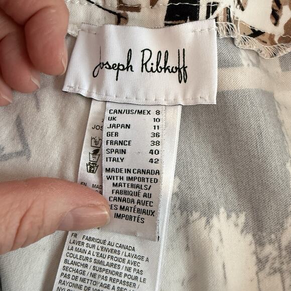 Joseph Ribkoff Vanilla/Multi Abstract Print Pull On Slim Cropped Pants Size 8 - Picture 9 of 11